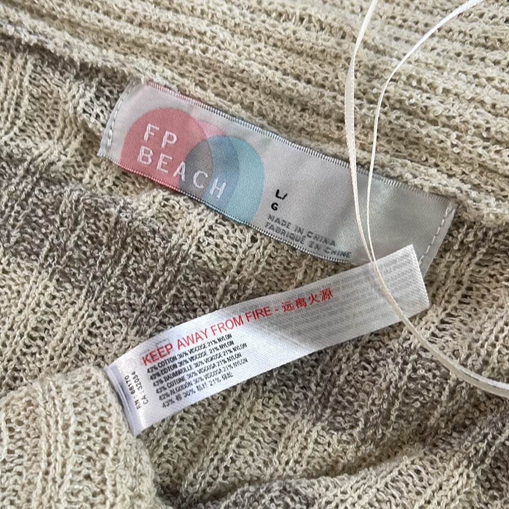 Free People Beach Cardigan Taupe & Cream NWOT - Picture 3 of 4